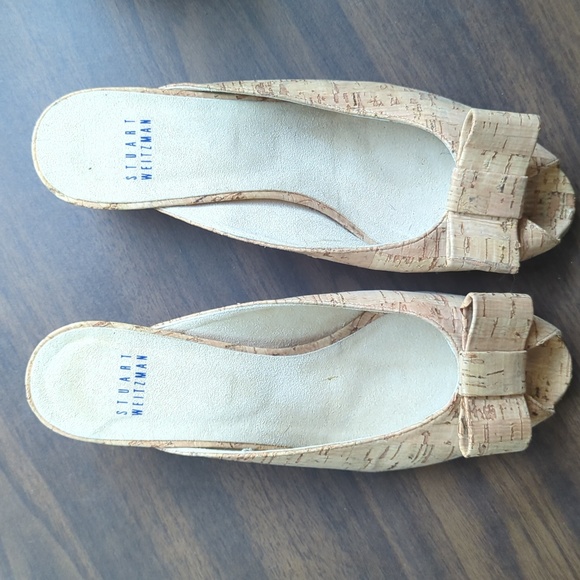 Stuart Weitzman Cork Kitten Heels Size US 8 Bow Slip-Ons - Picture 3 of 9